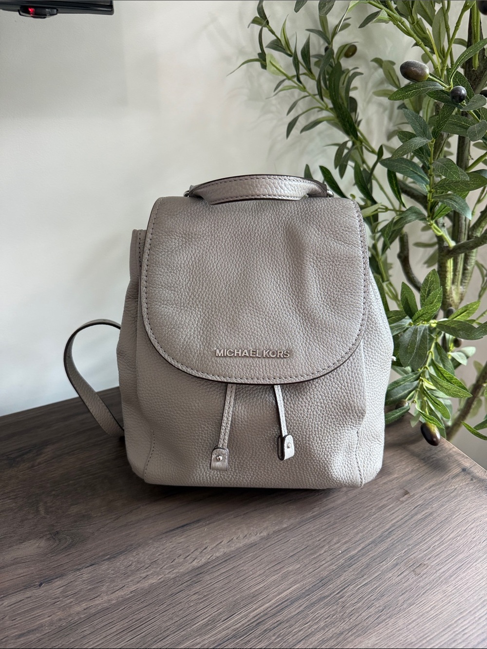 Michael Kors Pebbled Leather Backpack in Taupe Gray